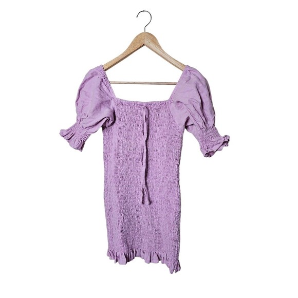 Faithful the Brand Annibelis Linen Mini Dress Lilac Puff Sleeves Size Small - Picture 3 of 8